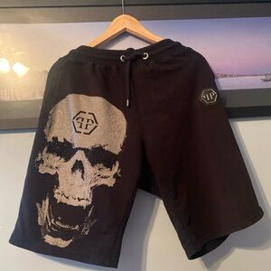 Philipp Plein Black Skull Graphic with  crystals Men's Shorts